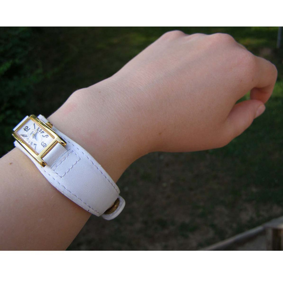 Ann Klein ll Art Nouveau Watch White Leather Band - Picture 8 of 8